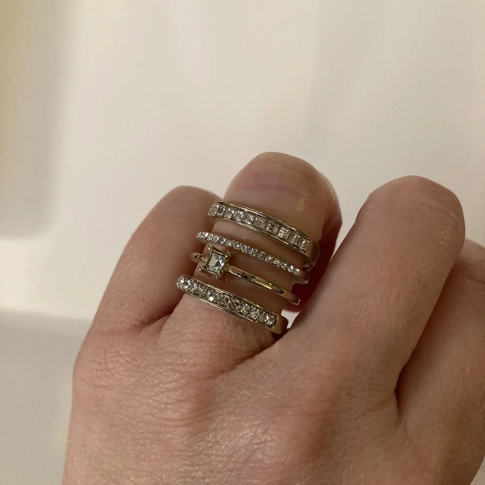 Gold and Silver Tone Rhinestone Stack Ring - Picture 6 of 7